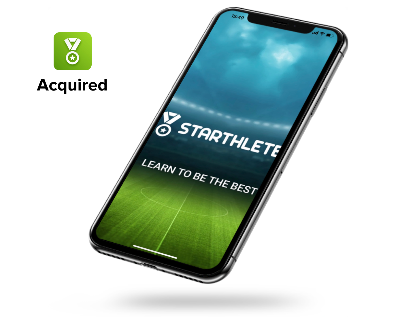 Starthlete mobile app splash screen screenshot and Skillmasters.io acquisition logo